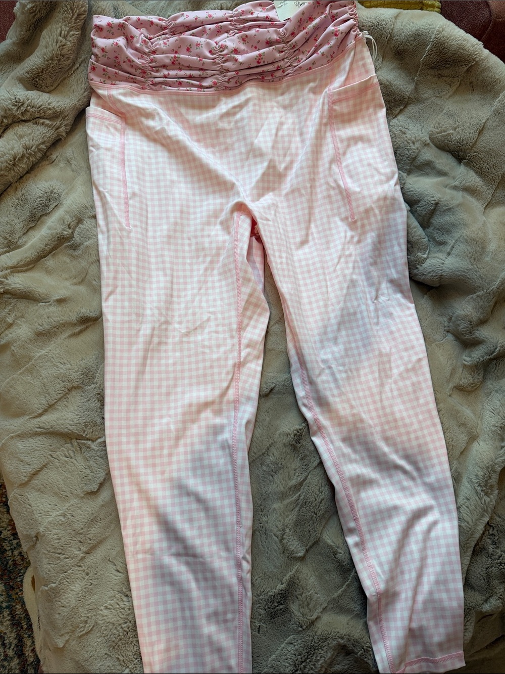 Blogilates Women's Pink Gingham Ruched Waist Legging